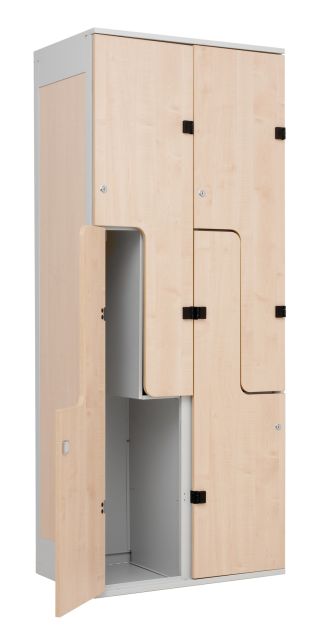 Šatní skříň kov-lamino javor, s dveřmi ve tvaru Z